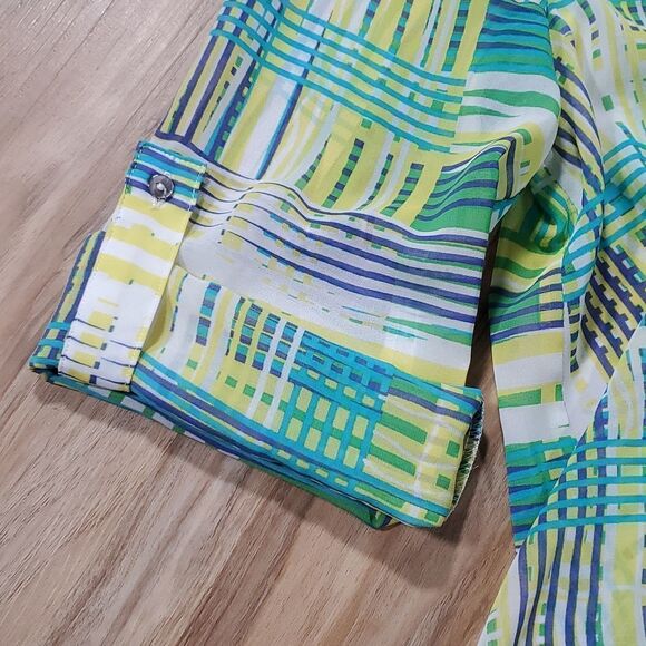 🔹️NWT Multiples Turquoise Button Blouse w/Adjustable Sleeves Small - Picture 6 of 9